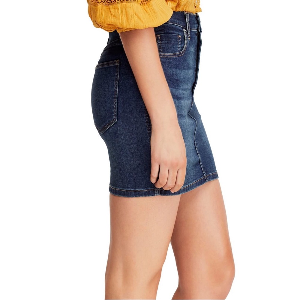 FREE PEOPLE Teagan Jean Skirt Dark Denim Five Pocket Mini Skirt NWT - Picture 4 of 6